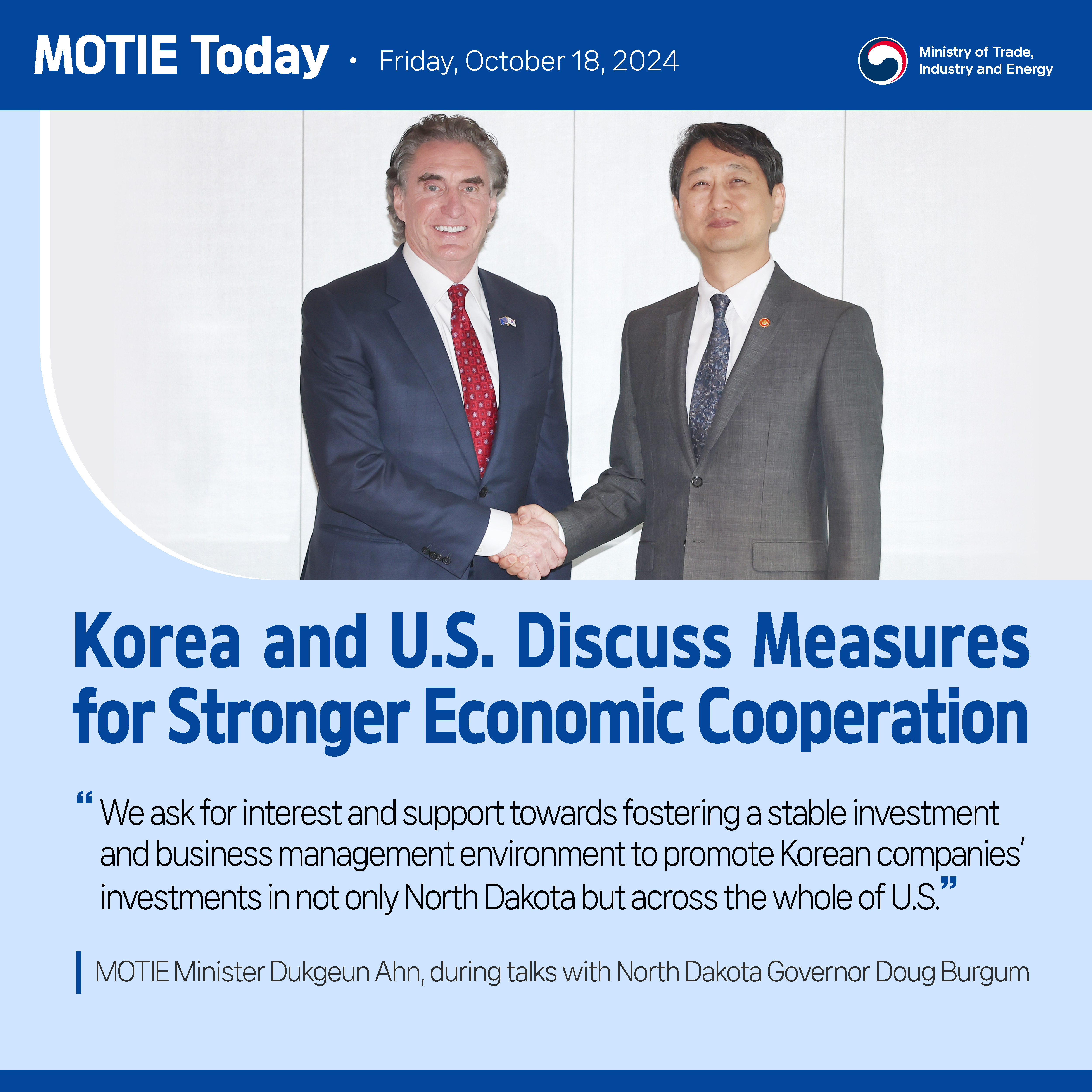 Korea and U.S. Discuss Measures for Stronger Economic Cooperation