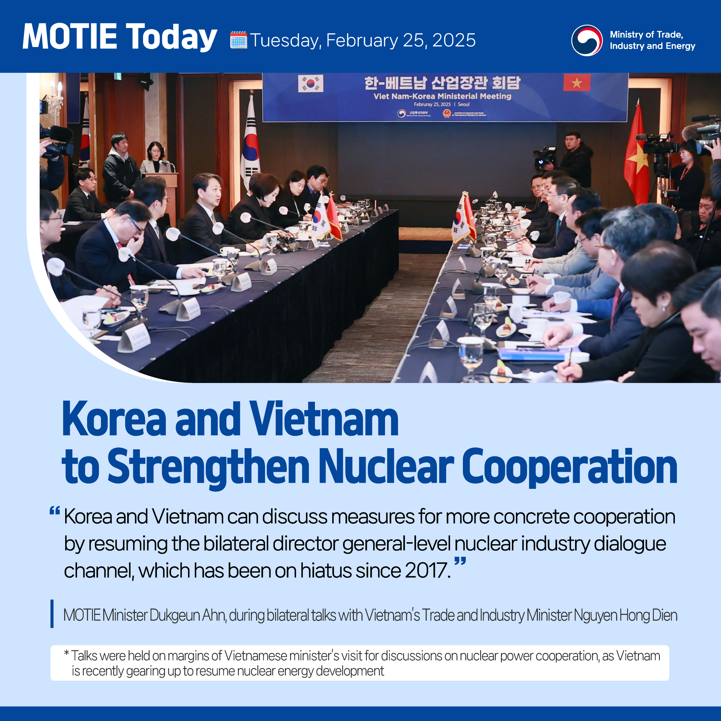 Korea and Vietnam to Strengthen Nuclear Cooperation