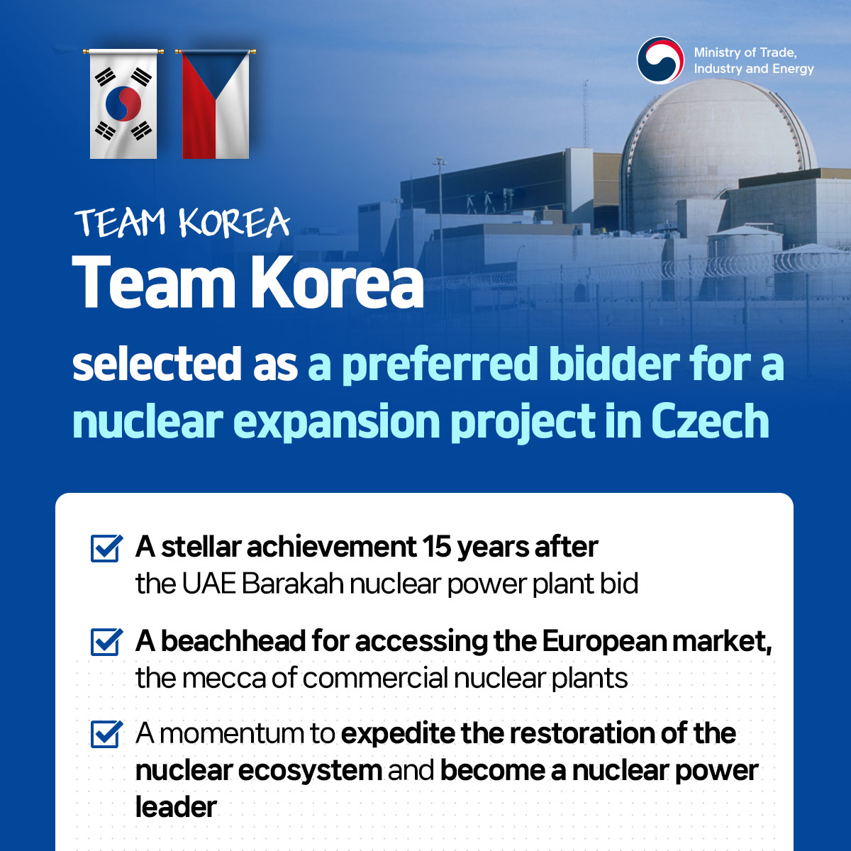 Korea's KHNP selected as preferred bidder for new Czech nuclear reactor PJT!