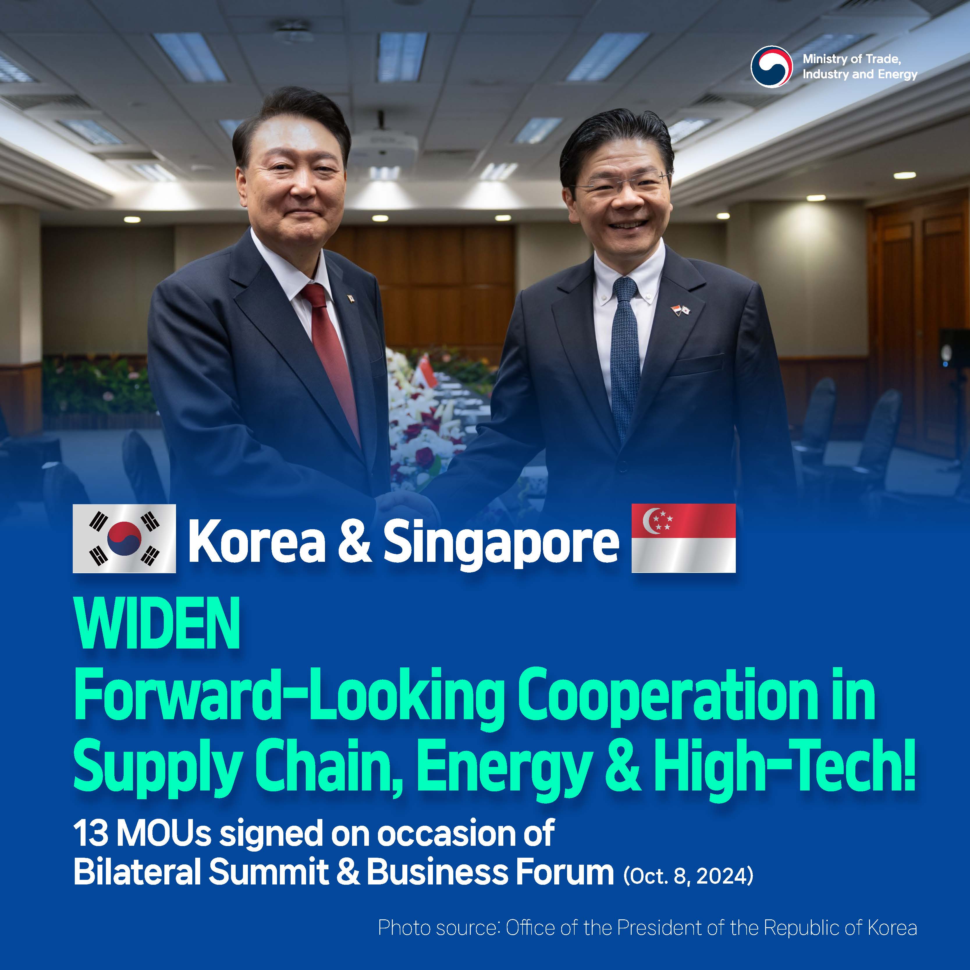 Korea and Singapore widen forward-looking cooperation in supply chain, energy, and high-tech