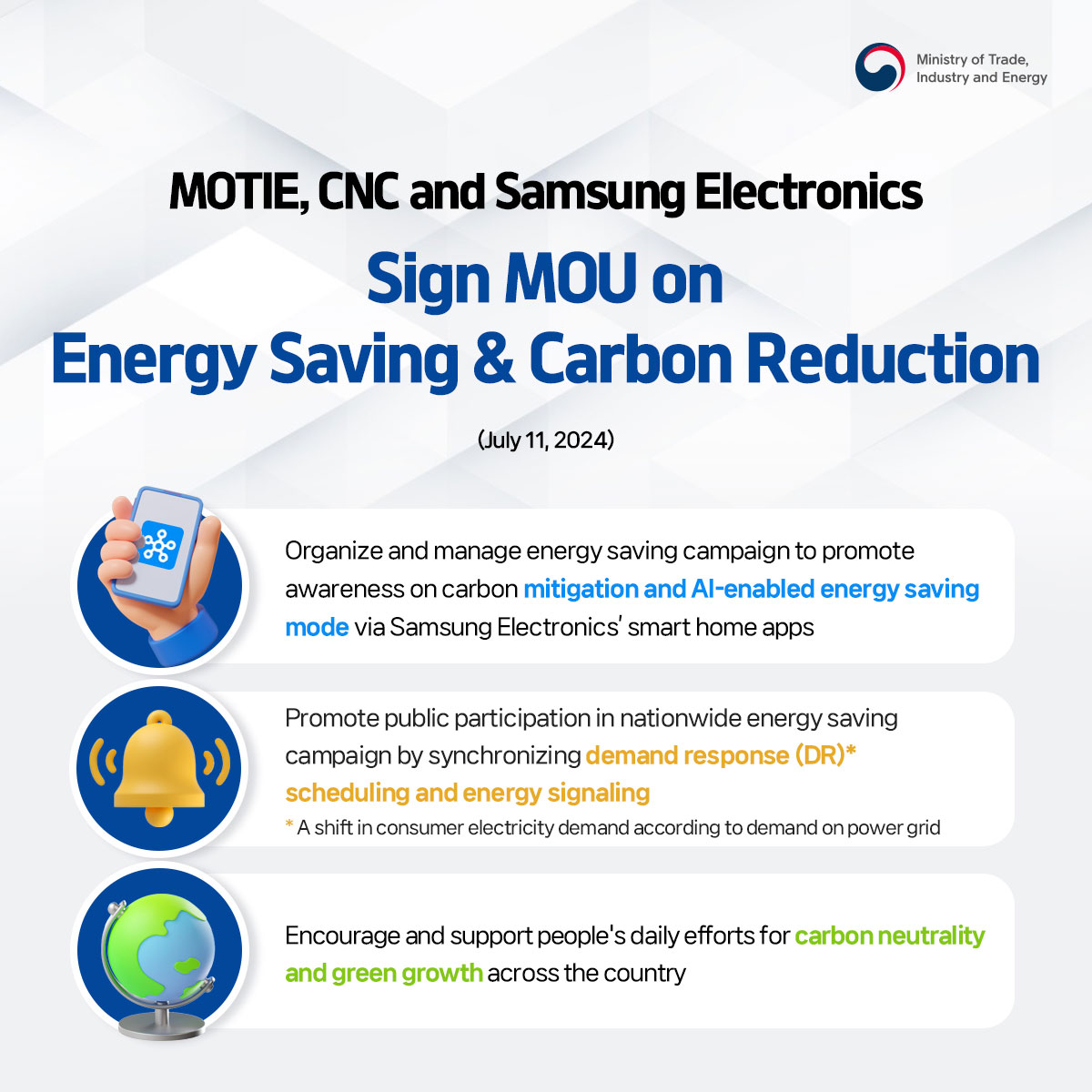 MOTIE, CNC and Samsung Electronics sign MOU on energy reduction & carbon reduction